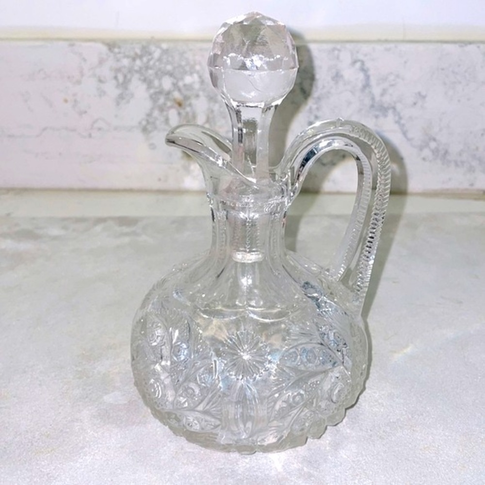 Antique Handblown Cruet Aztec Daisy Spinner Pattern Made by McKee Circa 1890 EUC